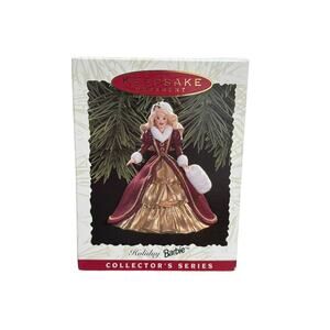 1996 HALLMARK HOLIDAY BARBIE #4 COLLECTOR SERIES CHRISTMAS ORNAMENT Gold Maroon